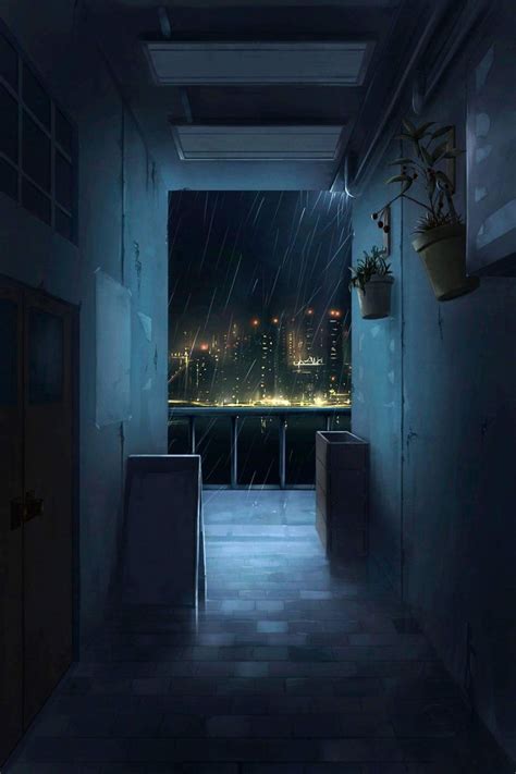 Rooftop iphone wallpaper download 750x1334 anime girl. Corridor at night illustration #art #digitalart # ...