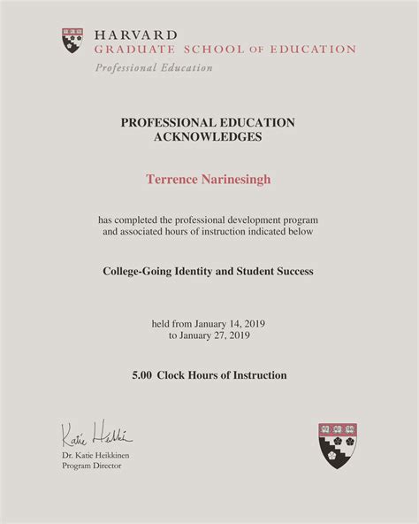 Harvard University Certificate 2019 College Going Identity And