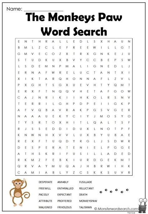 The Monkeys Paw Word Search The Monkey S Paw Word Usage Free