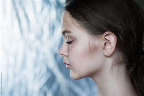 Profile Of A Beautiful Young Girl Close Up By Andrei Aleshyn