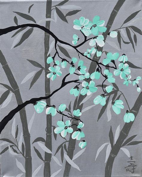 Oriental Art Cherry Blossoms Painting Bamboo Art