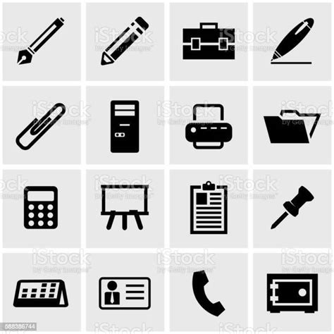 Vector Black Office Icon Set Stock Illustration Download Image Now