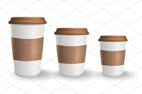 Set Of Realistic Takeaway And To Go Paper Coffee Cups In Different