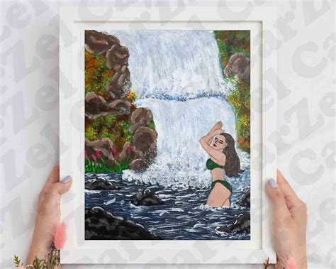 Waterfall Lady Waterfall Painting Lady In A Bikini Landscape Acrylic