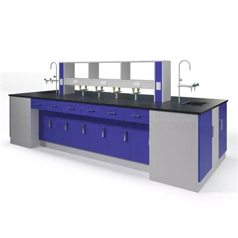 Durable Double Side Lab Bench With 2 Floor Reagent Rack And 2 Cleaning