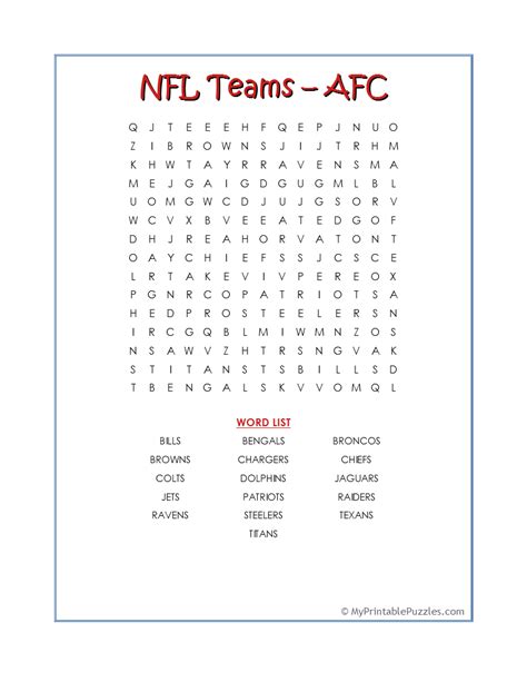 Nfl Teams Word Search Nfl Word Search Activity Shelter Rivera Greg