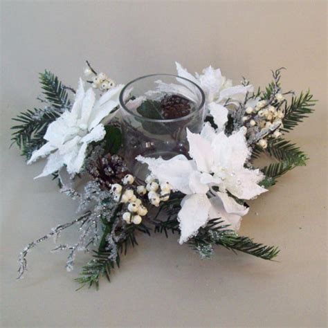 Frosted Poinsettia And Berries Christmas Candle Holder Christmas