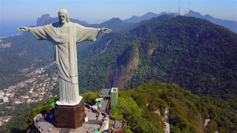 Aerial Footage Of Christ The Redeemer In Rio De Janeiro Brazil Stock