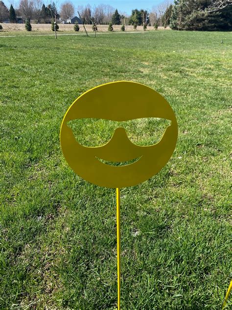 Cool Sunglasses Emoji Garden Yard Stake Garden Stake — Smfx Metal Art