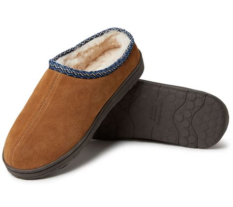 Dearfoams Mens Woven Accent Suede Clog Slippers