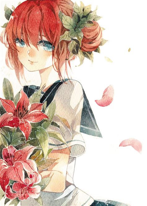 Anime Girl Holding Red Flowers Anime Girl Pinterest Red Flowers