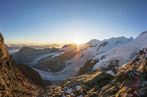 Sunrise Over The Swiss Alps Above Aletsch Glacier Graubunden