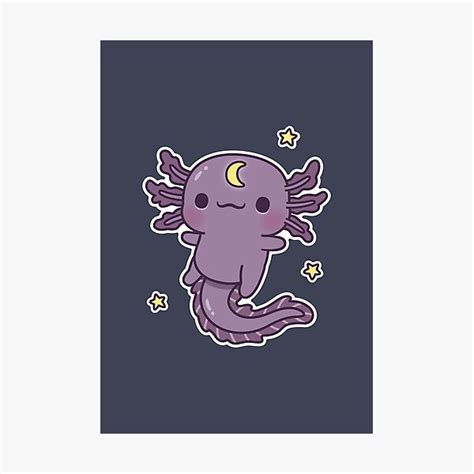 Cute Black Axolotl With Crescent Moon Symbol Photographic Print For