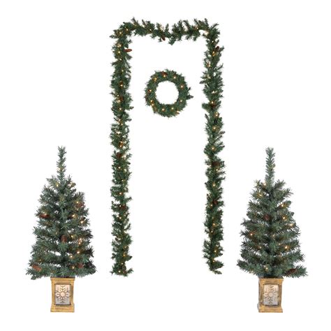 Holiday Time Pre Lit Christmas Tree Entryway Set White Lights Green