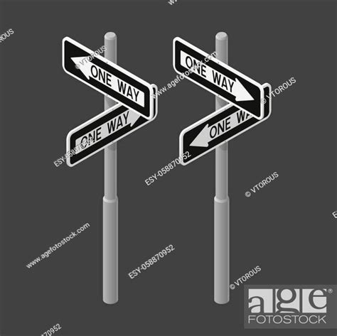 One Way Road Sign Vector Isometric Illustration Stock Vector Vector