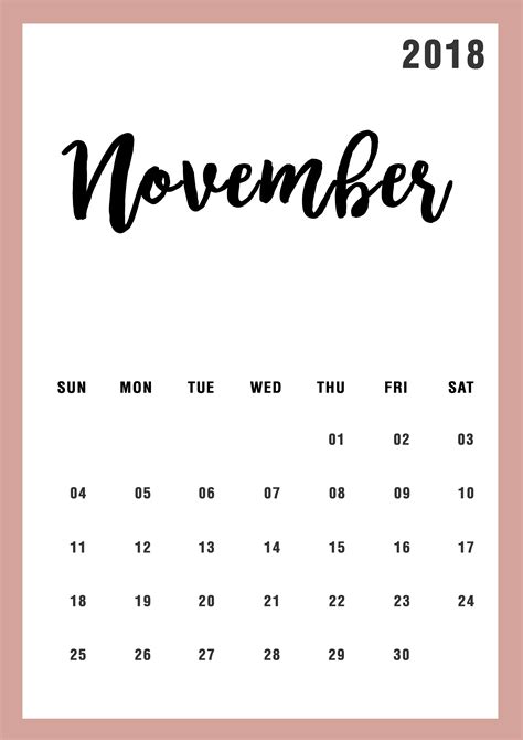 20 November 2018 Calendar Printable Free Download Printable Calendar