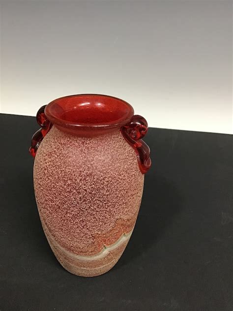 Vintage Italian Murano Glass Scavo Red Vase Etsy