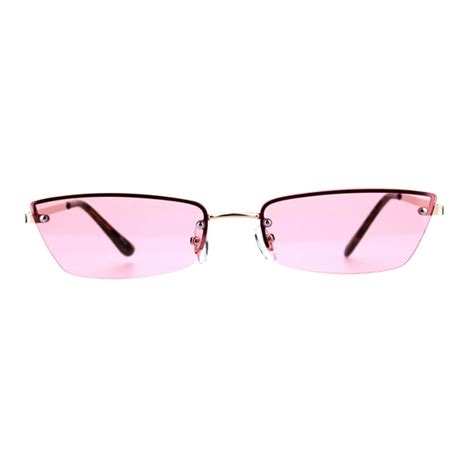 Sa106 Womens Narrow Rectangular Rimless Cat Eye Hippie Color Lens Sunglasses Gold Pink
