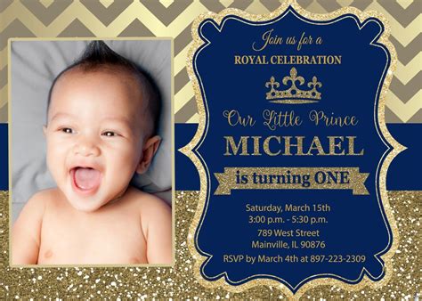 Prince Royal King Blue Gold First Birthday One Birthday Party