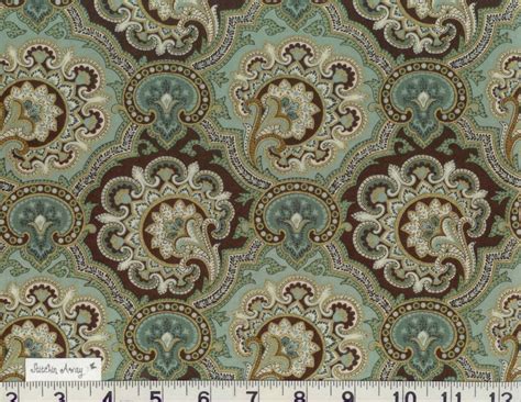 Elegant Teal And Gold Quilting 100 Cotton Fabric Paisley Stripes