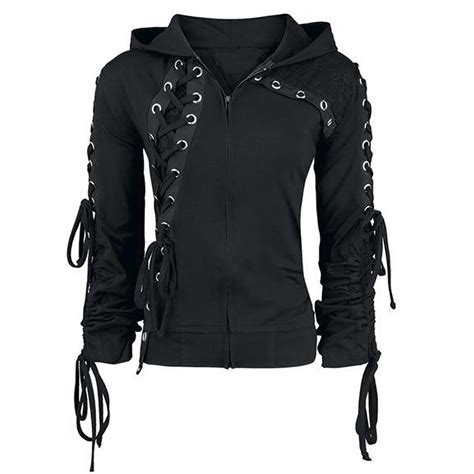 2018 Gothic Punk Women Hoodies Lace Up Hooded Long Sleeve Casual