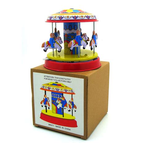 Classic Vintage Clockwork Wind Up Merry Go Round Children Kids Tin Toys
