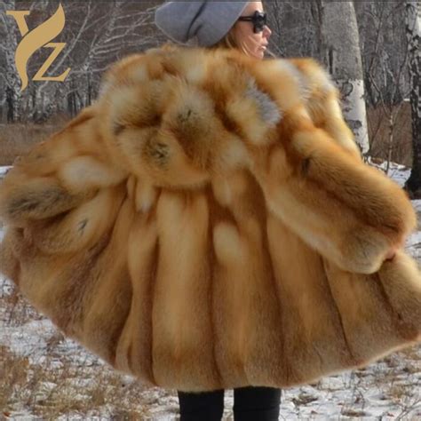 Wholeskin Red Fox Fur Coat For Women Winter Outerwear Overcoats Thick