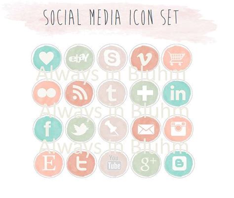 Instant Download Pastel Social Media Icon Set Social Media Icons