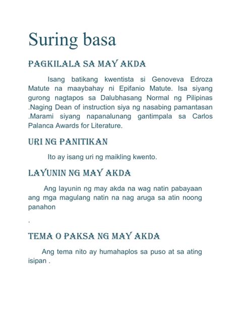 Halimbawa Ng Suring Basa Philippin News Collections