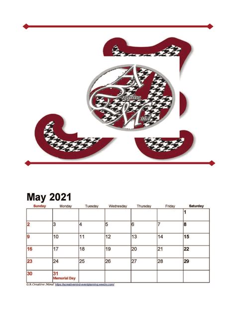 University Of Alabama 2021 Wall Calendar