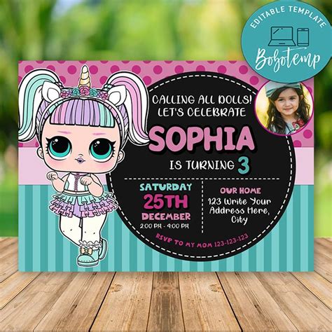 Editable LOL Surprise Dolls Invitations With Photo DIY Createpartylabels