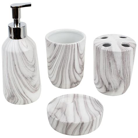 Dark grey bathroom accessories welcome. Home Basics 4-Piece Bath Accessory Set in White-BA41877 ...