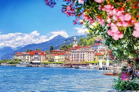 Bellagio Lake Como Mountains Italy Boats Blossoms Village Spring