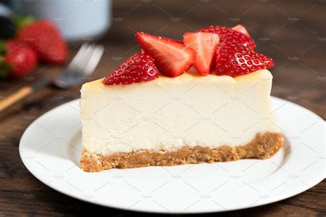 Cheesecake Slice With Strawberries Stock Photo Containing Cheesecake