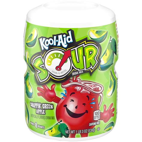 Kool Aid Sours Green Apple Powdered Drink Mix 19 Oz Canister Powdered