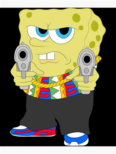 Gangster Spongebob Meme 90s Thug Cartoon Drip Meme Art Print For