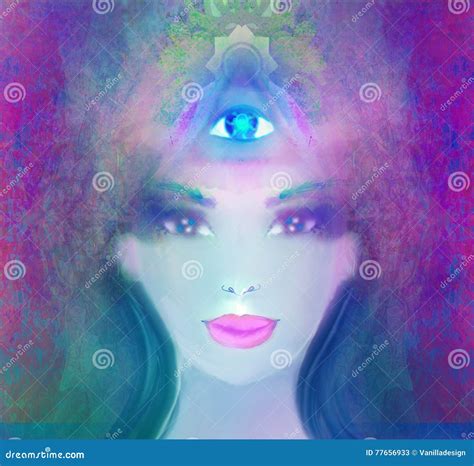 Woman With Third Eye Stock Illustration Illustration Of Meditation 77656933