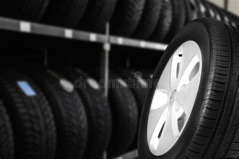 Black Car Tire In Auto Store Stock Image Image Of Automobile Rack