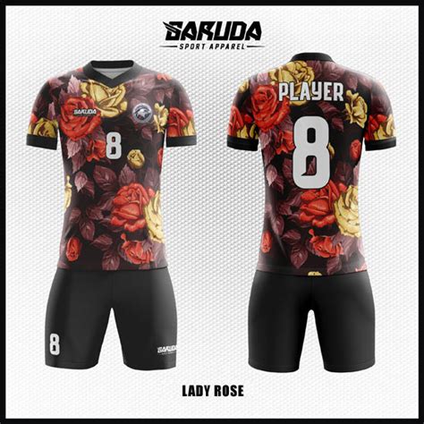 Desain Baju Futsal Printing Warna Hitam Bertabur Bunga | Garuda Print