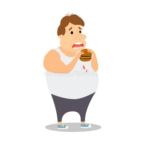 Cartoon Fat Man Eating Burger Vector Stock Vector Illustration Of