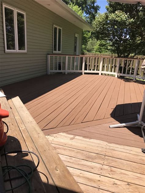 Use over existing exterior paint or stained deck. Sherwin Williams pine cone solid superdeck with Navajo ...