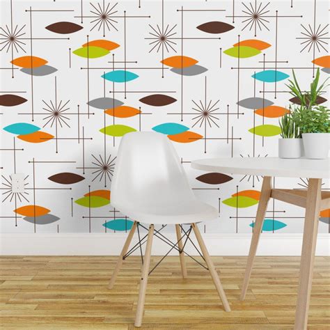 Removable Water Activated Wallpaper Mid Century Modern Orbs Large