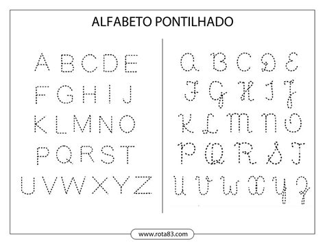 Nosso Espaço da Educação Alfabeto pontilhado para cobrir letra cursiva e bastão