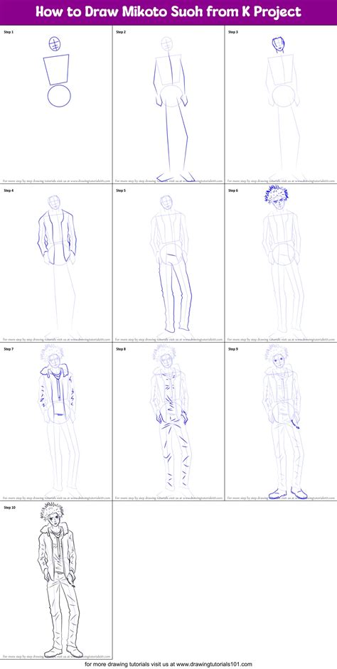 How To Draw Mikoto Suoh From K Project Printable Step By Step Drawing