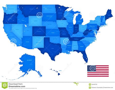 High Detail Usa Blue Shaded Map Stock Vector Illustration Of Ocean