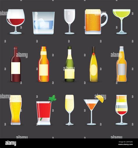 Alcohol Drinks Decorative Icons Set With Cocktail Beer Wine Vodka