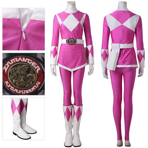 Pink Ranger Cosplay Suit Artificial Leather Costume Mighty