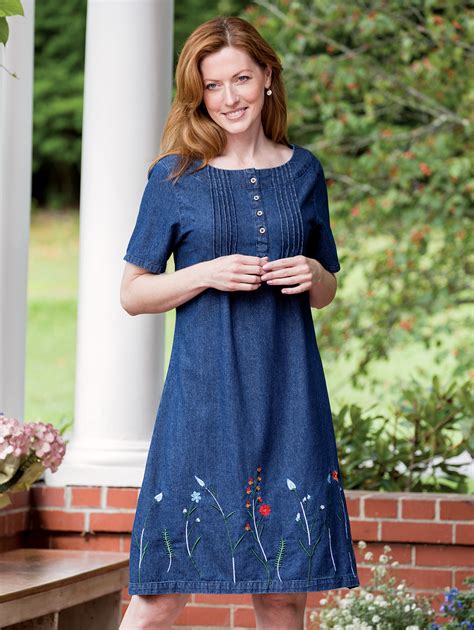 Embroidered Denim Pintuck Dress Pintucked Dress Dresses Embroidered
