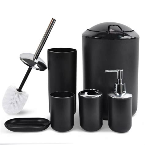 Black Bathroom Accessories Set 6 Piece Bath Ensemble For Decorative