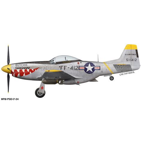 P 51d Mustang Butchie Shark Mouth Decorative Military Aircraft Profile